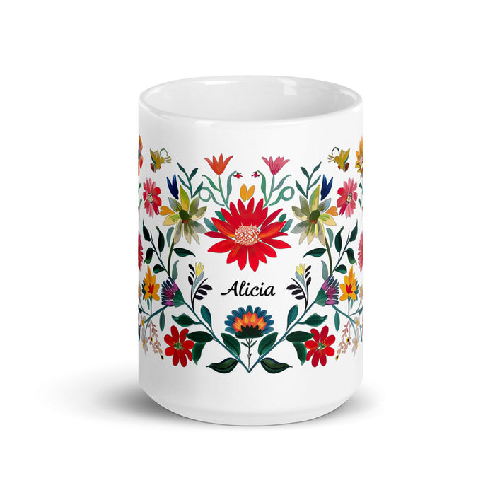 Alicia Exclusive Name Art Piece Home Office Work Coffee Mug Mexican Spanish Pride Gift Cup One - Of - A - Kind Calligraphy White Glossy Mug | A3 - Mexicada