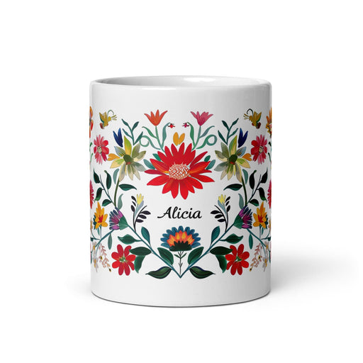 Alicia Exclusive Name Art Piece Home Office Work Coffee Mug Mexican Spanish Pride Gift Cup One-Of-A-Kind Calligraphy White Glossy Mug | A3 Mexicada