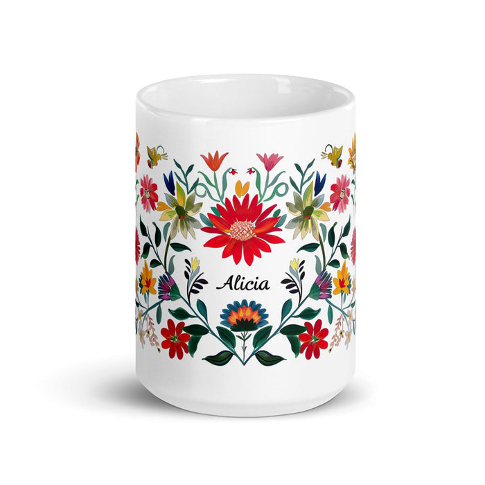 Alicia Exclusive Name Art Piece Home Office Work Coffee Mug Mexican Spanish Pride Gift Cup One-Of-A-Kind Calligraphy White Glossy Mug | A3 Mexicada