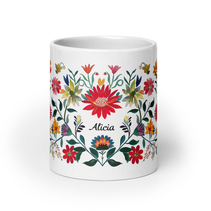 Alicia Exclusive Name Art Piece Home Office Work Coffee Mug Mexican Spanish Pride Gift Cup One-Of-A-Kind Calligraphy White Glossy Mug | A3 Mexicada