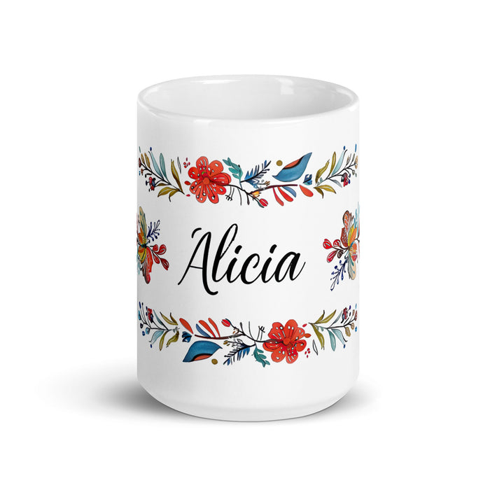 Alicia Exclusive Name Art Piece Home Office Work Coffee Mug Mexican Spanish Pride Gift Cup One - Of - A - Kind Calligraphy White Glossy Mug | A4 - Mexicada