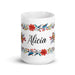 Alicia Exclusive Name Art Piece Home Office Work Coffee Mug Mexican Spanish Pride Gift Cup One - Of - A - Kind Calligraphy White Glossy Mug | A4 - Mexicada