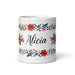 Alicia Exclusive Name Art Piece Home Office Work Coffee Mug Mexican Spanish Pride Gift Cup One - Of - A - Kind Calligraphy White Glossy Mug | A4 - Mexicada