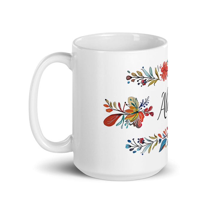 Alicia Exclusive Name Art Piece Home Office Work Coffee Mug Mexican Spanish Pride Gift Cup One - Of - A - Kind Calligraphy White Glossy Mug | A4 - Mexicada