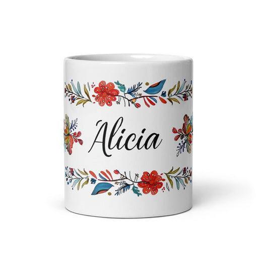 Alicia Exclusive Name Art Piece Home Office Work Coffee Mug Mexican Spanish Pride Gift Cup One-Of-A-Kind Calligraphy White Glossy Mug | A4 Mexicada