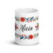 Alicia Exclusive Name Art Piece Home Office Work Coffee Mug Mexican Spanish Pride Gift Cup One-Of-A-Kind Calligraphy White Glossy Mug | A4 Mexicada