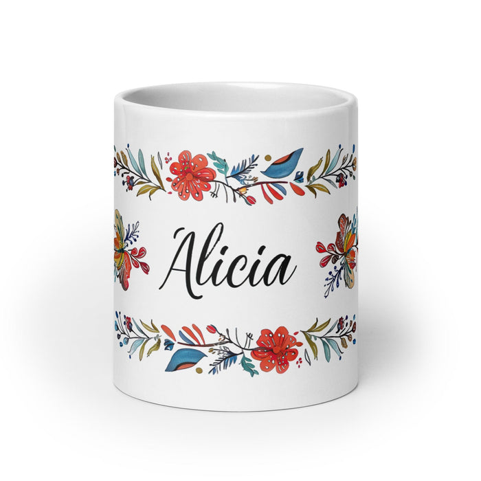 Alicia Exclusive Name Art Piece Home Office Work Coffee Mug Mexican Spanish Pride Gift Cup One-Of-A-Kind Calligraphy White Glossy Mug | A4 Mexicada