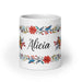 Alicia Exclusive Name Art Piece Home Office Work Coffee Mug Mexican Spanish Pride Gift Cup One-Of-A-Kind Calligraphy White Glossy Mug | A4 Mexicada