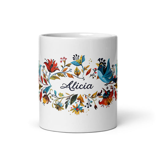 Alicia Exclusive Name Art Piece Home Office Work Coffee Mug Mexican Spanish Pride Gift Cup One - Of - A - Kind Calligraphy White Glossy Mug | A5 - Mexicada