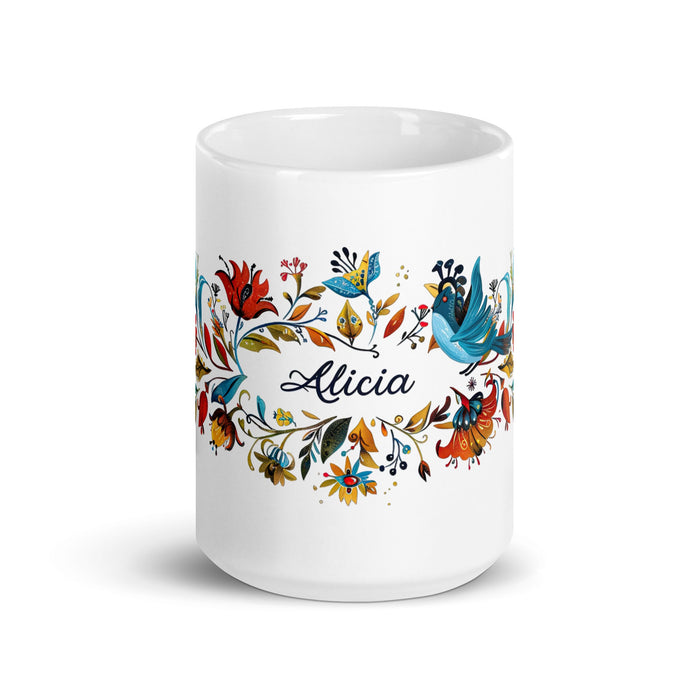 Alicia Exclusive Name Art Piece Home Office Work Coffee Mug Mexican Spanish Pride Gift Cup One - Of - A - Kind Calligraphy White Glossy Mug | A5 - Mexicada