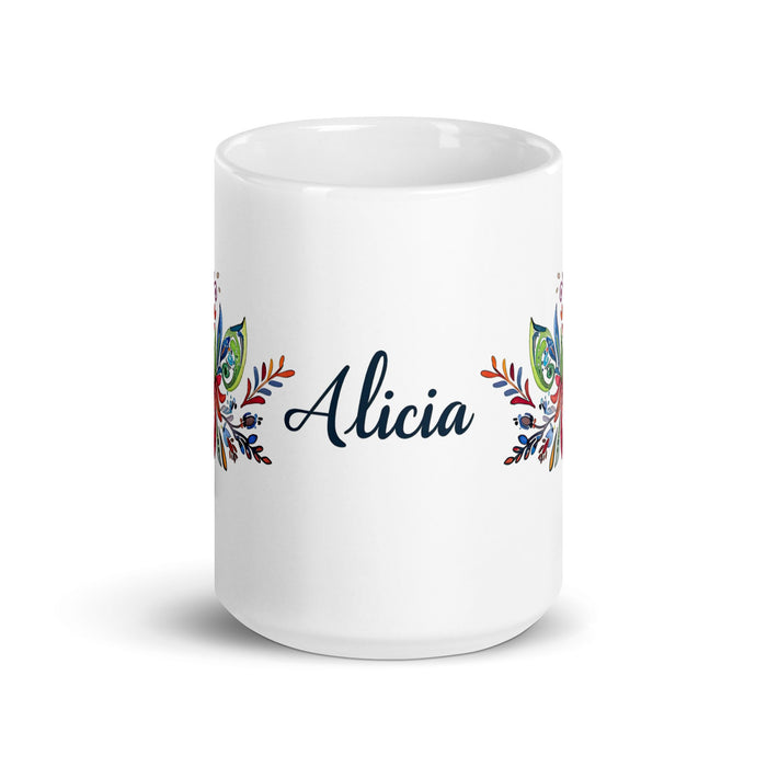 Alicia Exclusive Name Art Piece Home Office Work Coffee Mug Mexican Spanish Pride Gift Cup One - Of - A - Kind Calligraphy White Glossy Mug | A6 - Mexicada