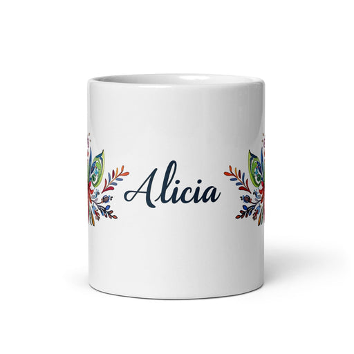 Alicia Exclusive Name Art Piece Home Office Work Coffee Mug Mexican Spanish Pride Gift Cup One-Of-A-Kind Calligraphy White Glossy Mug | A6 Mexicada