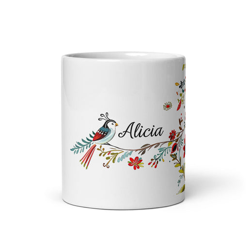 Alicia Exclusive Name Art Piece Home Office Work Coffee Mug Mexican Spanish Pride Gift Cup One - Of - A - Kind Calligraphy White Glossy Mug | A9 - Mexicada