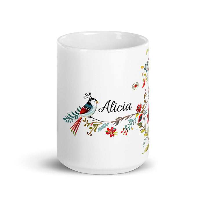 Alicia Exclusive Name Art Piece Home Office Work Coffee Mug Mexican Spanish Pride Gift Cup One - Of - A - Kind Calligraphy White Glossy Mug | A9 - Mexicada