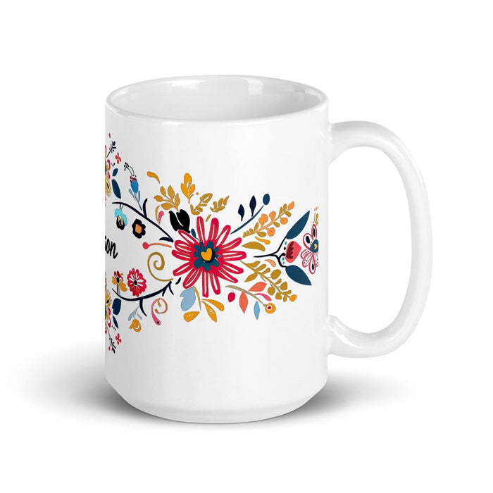 Alison Exclusive Name Art Piece Home Office Work Coffee Mug Mexican Spanish Pride Gift Cup One-Of-A-Kind Calligraphy White Glossy Mug | A1 Mexicada 15 oz