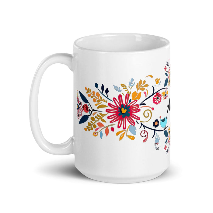 Alison Exclusive Name Art Piece Home Office Work Coffee Mug Mexican Spanish Pride Gift Cup One-Of-A-Kind Calligraphy White Glossy Mug | A1 Mexicada