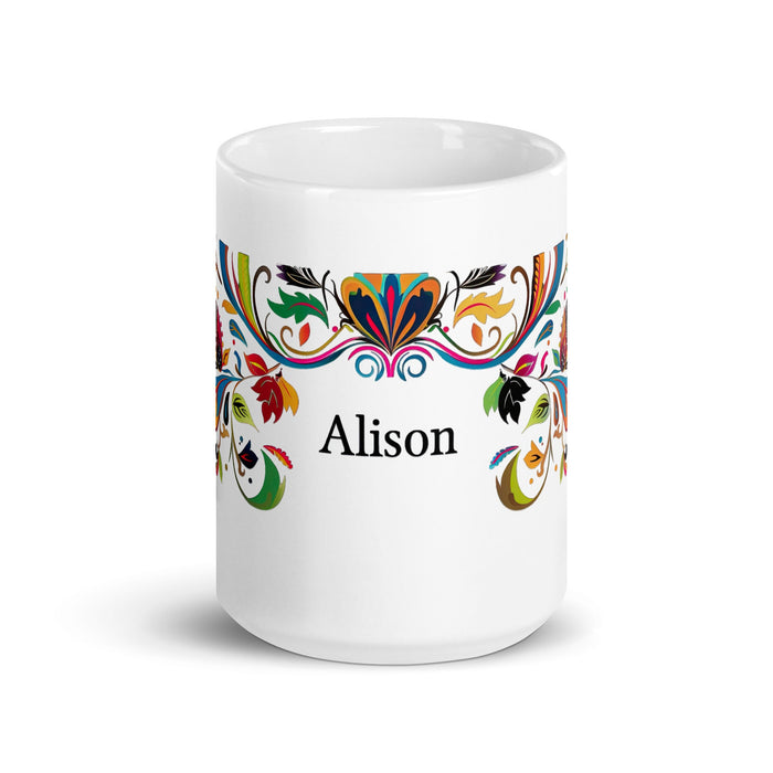 Alison Exclusive Name Art Piece Home Office Work Coffee Mug Mexican Spanish Pride Gift Cup One - Of - A - Kind Calligraphy White Glossy Mug | A10 - Mexicada