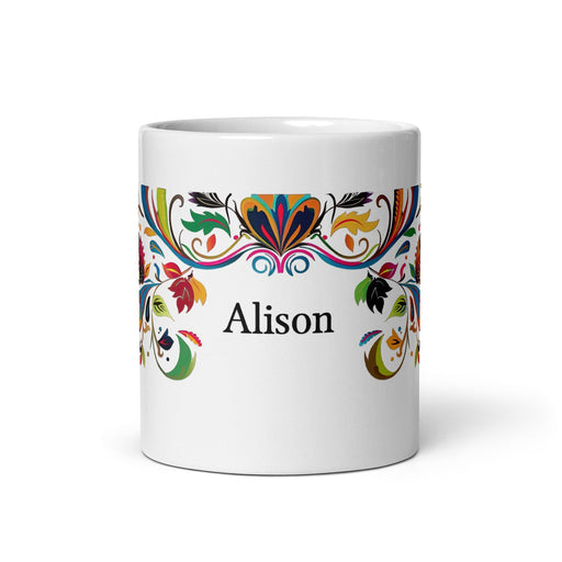 Alison Exclusive Name Art Piece Home Office Work Coffee Mug Mexican Spanish Pride Gift Cup One-Of-A-Kind Calligraphy White Glossy Mug | A10 Mexicada