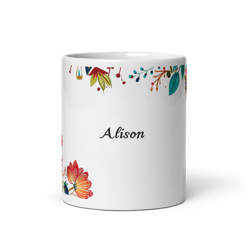 Alison Exclusive Name Art Piece Home Office Work Coffee Mug Mexican Spanish Pride Gift Cup One - Of - A - Kind Calligraphy White Glossy Mug | A11 - Mexicada