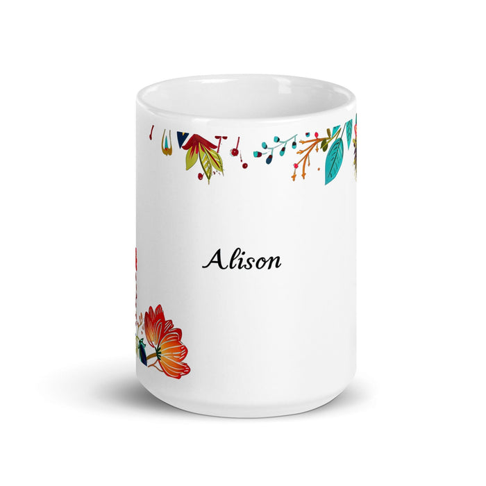 Alison Exclusive Name Art Piece Home Office Work Coffee Mug Mexican Spanish Pride Gift Cup One-Of-A-Kind Calligraphy White Glossy Mug | A11 Mexicada