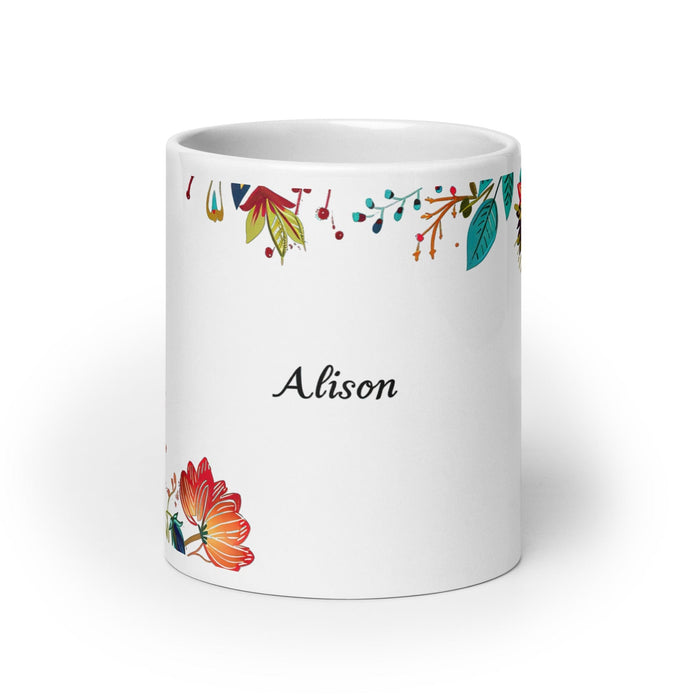 Alison Exclusive Name Art Piece Home Office Work Coffee Mug Mexican Spanish Pride Gift Cup One-Of-A-Kind Calligraphy White Glossy Mug | A11 Mexicada