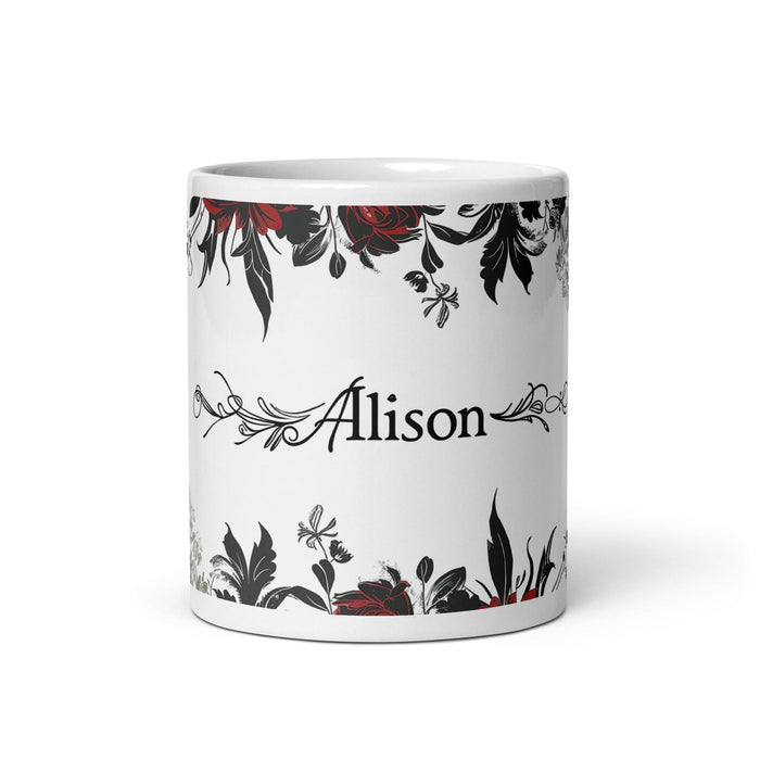 Alison Exclusive Name Art Piece Home Office Work Coffee Mug Mexican Spanish Pride Gift Cup One-Of-A-Kind Calligraphy White Glossy Mug | A12 Mexicada