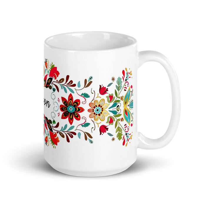 Alison Exclusive Name Art Piece Home Office Work Coffee Mug Mexican Spanish Pride Gift Cup One - Of - A - Kind Calligraphy White Glossy Mug | A14 - Mexicada