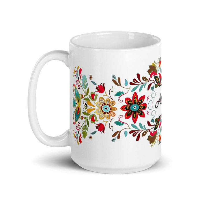 Alison Exclusive Name Art Piece Home Office Work Coffee Mug Mexican Spanish Pride Gift Cup One-Of-A-Kind Calligraphy White Glossy Mug | A14 Mexicada