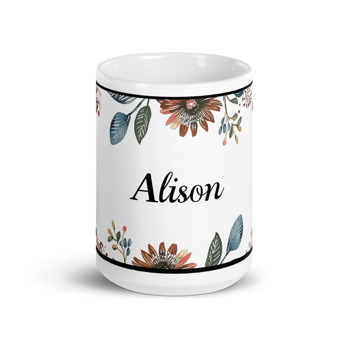 Alison Exclusive Name Art Piece Home Office Work Coffee Mug Mexican Spanish Pride Gift Cup One - Of - A - Kind Calligraphy White Glossy Mug | A15 - Mexicada