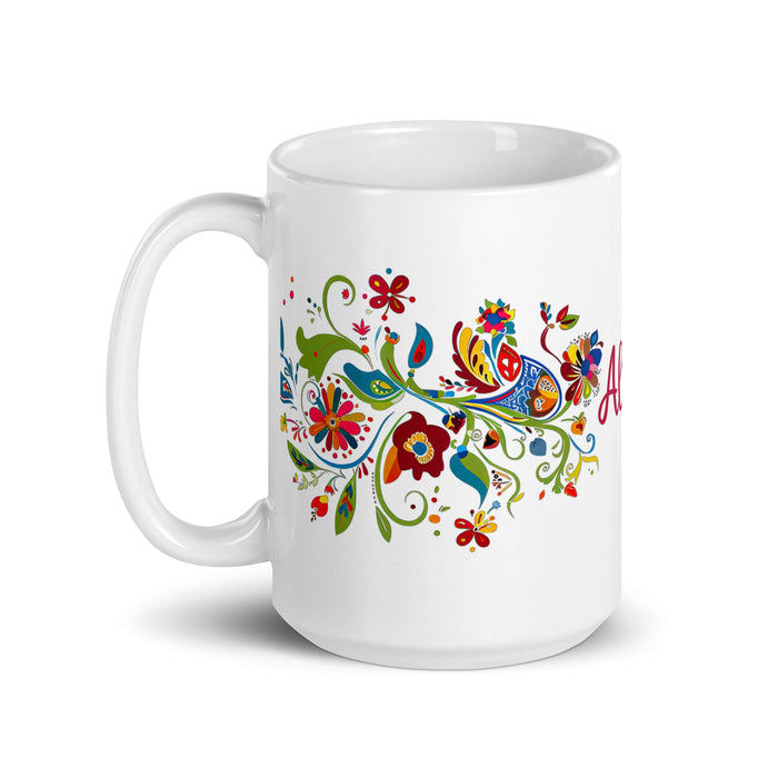 Alison Exclusive Name Art Piece Home Office Work Coffee Mug Mexican Spanish Pride Gift Cup One - Of - A - Kind Calligraphy White Glossy Mug | A16 - Mexicada