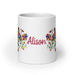 Alison Exclusive Name Art Piece Home Office Work Coffee Mug Mexican Spanish Pride Gift Cup One - Of - A - Kind Calligraphy White Glossy Mug | A16 - Mexicada