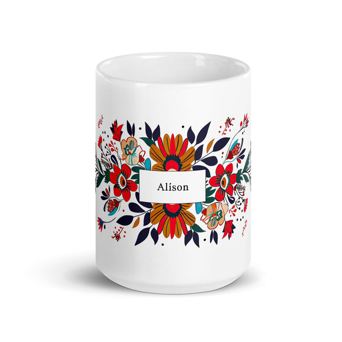 Alison Exclusive Name Art Piece Home Office Work Coffee Mug Mexican Spanish Pride Gift Cup One - Of - A - Kind Calligraphy White Glossy Mug | A17 - Mexicada