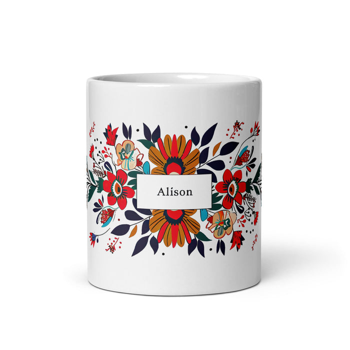 Alison Exclusive Name Art Piece Home Office Work Coffee Mug Mexican Spanish Pride Gift Cup One - Of - A - Kind Calligraphy White Glossy Mug | A17 - Mexicada