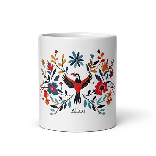 Alison Exclusive Name Art Piece Home Office Work Coffee Mug Mexican Spanish Pride Gift Cup One - Of - A - Kind Calligraphy White Glossy Mug | A2 - Mexicada