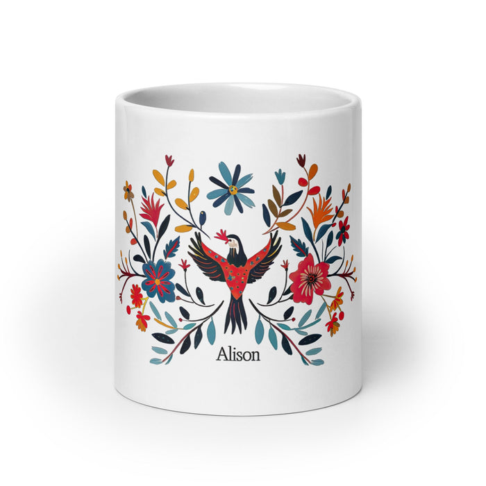 Alison Exclusive Name Art Piece Home Office Work Coffee Mug Mexican Spanish Pride Gift Cup One - Of - A - Kind Calligraphy White Glossy Mug | A2 - Mexicada