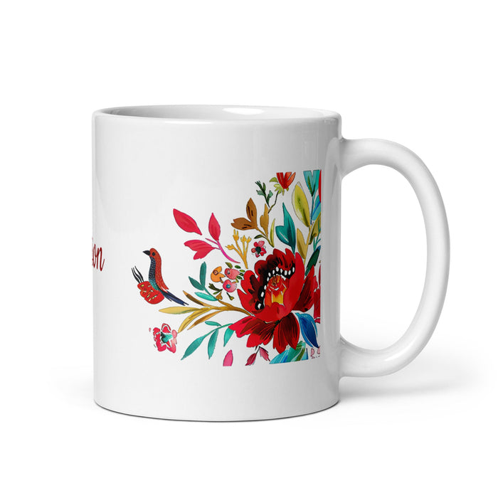 Alison Exclusive Name Art Piece Home Office Work Coffee Mug Mexican Spanish Pride Gift Cup One - Of - A - Kind Calligraphy White Glossy Mug | A20 - Mexicada