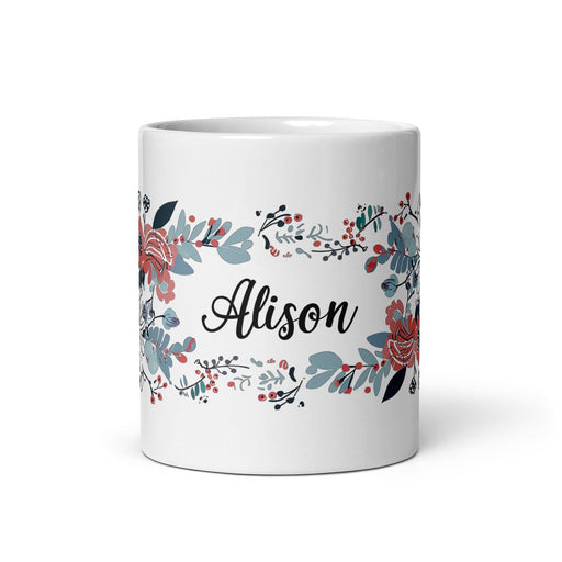 Alison Exclusive Name Art Piece Home Office Work Coffee Mug Mexican Spanish Pride Gift Cup One-Of-A-Kind Calligraphy White Glossy Mug | A22 Mexicada