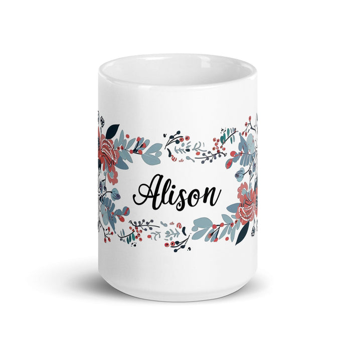 Alison Exclusive Name Art Piece Home Office Work Coffee Mug Mexican Spanish Pride Gift Cup One-Of-A-Kind Calligraphy White Glossy Mug | A22 Mexicada