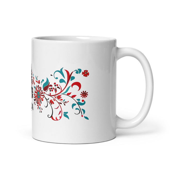 Alison Exclusive Name Art Piece Home Office Work Coffee Mug Mexican Spanish Pride Gift Cup One - Of - A - Kind Calligraphy White Glossy Mug | A25 - Mexicada