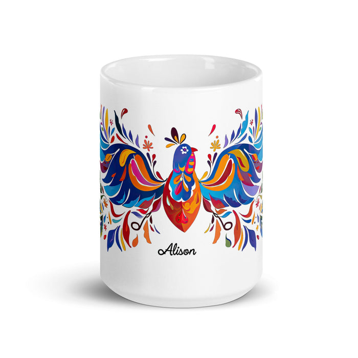 Alison Exclusive Name Art Piece Home Office Work Coffee Mug Mexican Spanish Pride Gift Cup One - Of - A - Kind Calligraphy White Glossy Mug | A26 - Mexicada