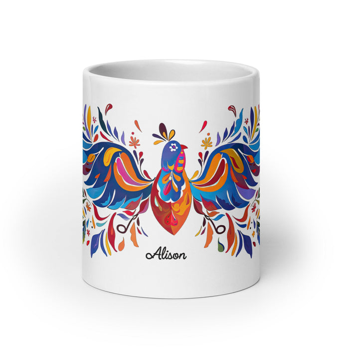 Alison Exclusive Name Art Piece Home Office Work Coffee Mug Mexican Spanish Pride Gift Cup One - Of - A - Kind Calligraphy White Glossy Mug | A26 - Mexicada