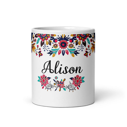 Alison Exclusive Name Art Piece Home Office Work Coffee Mug Mexican Spanish Pride Gift Cup One - Of - A - Kind Calligraphy White Glossy Mug | A27 - Mexicada