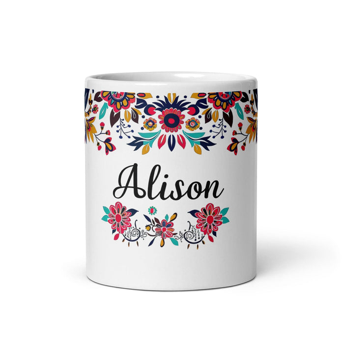 Alison Exclusive Name Art Piece Home Office Work Coffee Mug Mexican Spanish Pride Gift Cup One-Of-A-Kind Calligraphy White Glossy Mug | A27 Mexicada