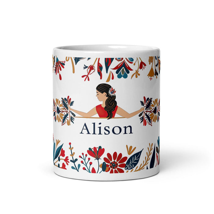 Alison Exclusive Name Art Piece Home Office Work Coffee Mug Mexican Spanish Pride Gift Cup One-Of-A-Kind Calligraphy White Glossy Mug | A28 Mexicada