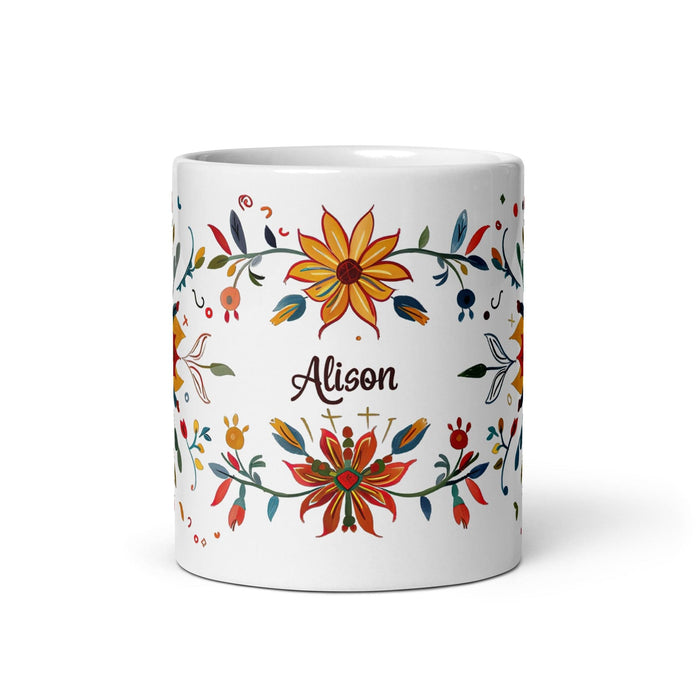 Alison Exclusive Name Art Piece Home Office Work Coffee Mug Mexican Spanish Pride Gift Cup One-Of-A-Kind Calligraphy White Glossy Mug | A29 Mexicada