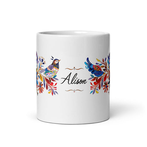 Alison Exclusive Name Art Piece Home Office Work Coffee Mug Mexican Spanish Pride Gift Cup One - Of - A - Kind Calligraphy White Glossy Mug | A3 - Mexicada