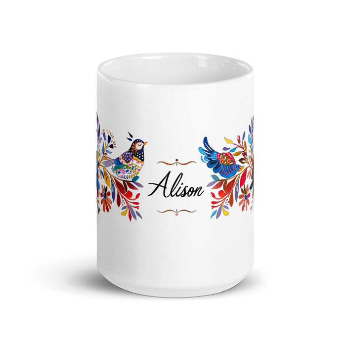 Alison Exclusive Name Art Piece Home Office Work Coffee Mug Mexican Spanish Pride Gift Cup One-Of-A-Kind Calligraphy White Glossy Mug | A3 Mexicada