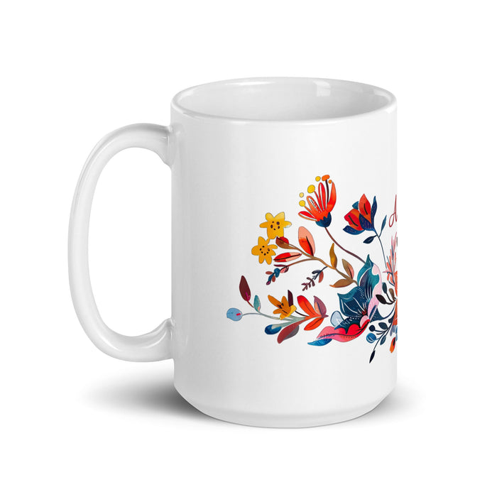 Alison Exclusive Name Art Piece Home Office Work Coffee Mug Mexican Spanish Pride Gift Cup One - Of - A - Kind Calligraphy White Glossy Mug | A30 - Mexicada