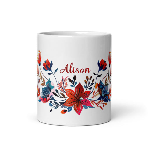 Alison Exclusive Name Art Piece Home Office Work Coffee Mug Mexican Spanish Pride Gift Cup One-Of-A-Kind Calligraphy White Glossy Mug | A30 Mexicada