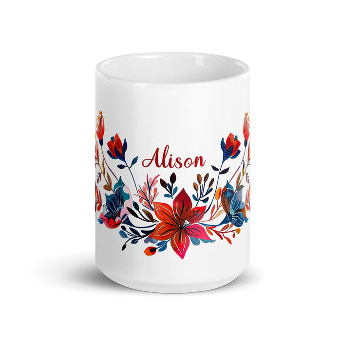 Alison Exclusive Name Art Piece Home Office Work Coffee Mug Mexican Spanish Pride Gift Cup One-Of-A-Kind Calligraphy White Glossy Mug | A30 Mexicada